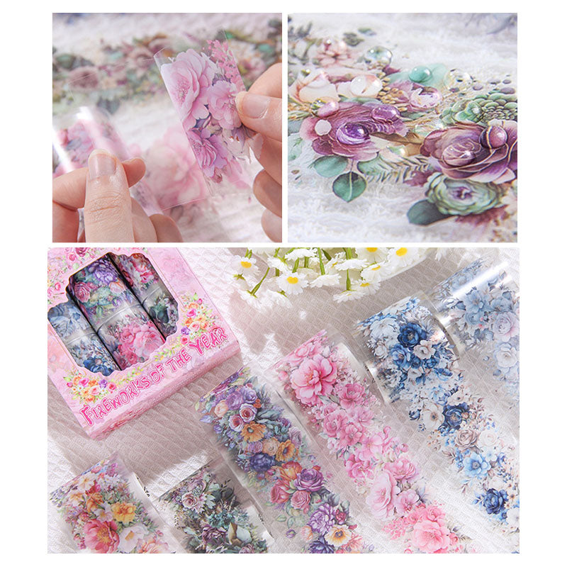 HHLN101 -Sticker Roll| boxed tape fireworks fleeting series retro pet flower landscaping handbook material circulation stickers