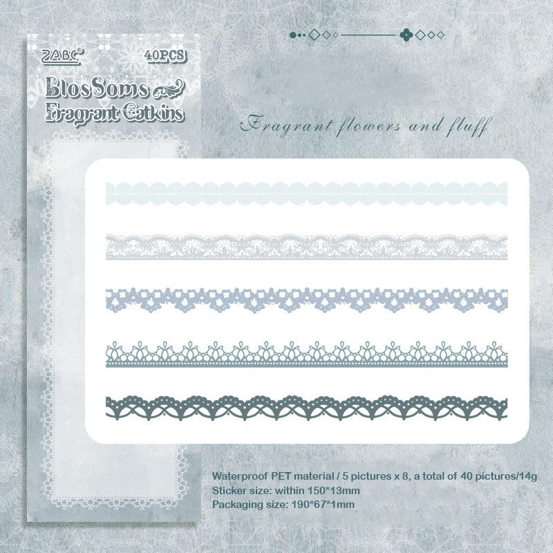 HLMS602 - sticker pack bud dream yarn series retro lace handbook pet material stickers 40 sheets