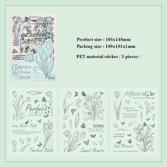 HYSX601 - Cross-border ZABCpet sticker flower poem heart series creative retro film cutting hand account material sticker 3 into