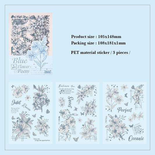 HYSX602 - Cross-border ZABCpet sticker flower poem heart series creative retro film cutting hand account material sticker 3 into