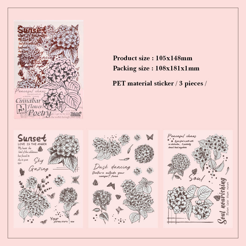HYSX604 - Cross-border ZABCpet sticker flower poem heart series creative retro film cutting hand account material sticker 3 into