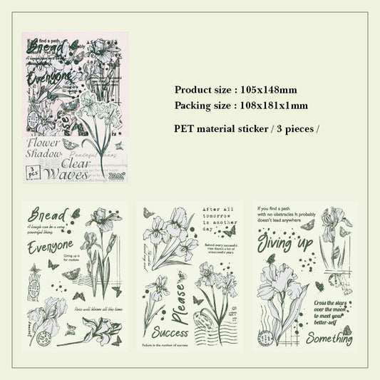 HYSX606 - Cross-border ZABCpet sticker flower poem heart series creative retro film cutting hand account material sticker 3 into