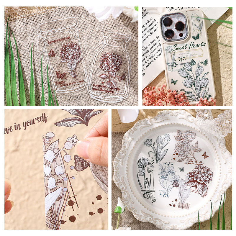 HYSX606 - Cross-border ZABCpet sticker flower poem heart series creative retro film cutting hand account material sticker 3 into