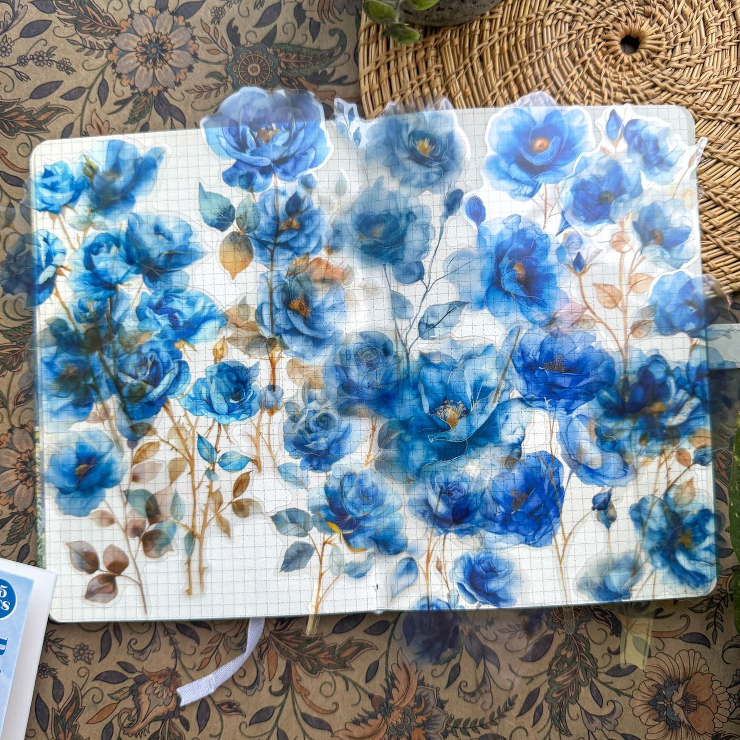 HCMG602 - sticker pack rainbow rose series of flowers waterproof pet hand account material sticker 15 into(Blue)