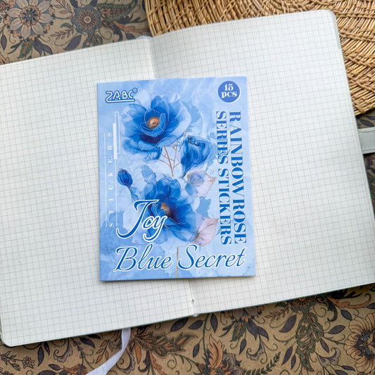 HCMG602 - sticker pack rainbow rose series of flowers waterproof pet hand account material sticker 15 into(Blue)