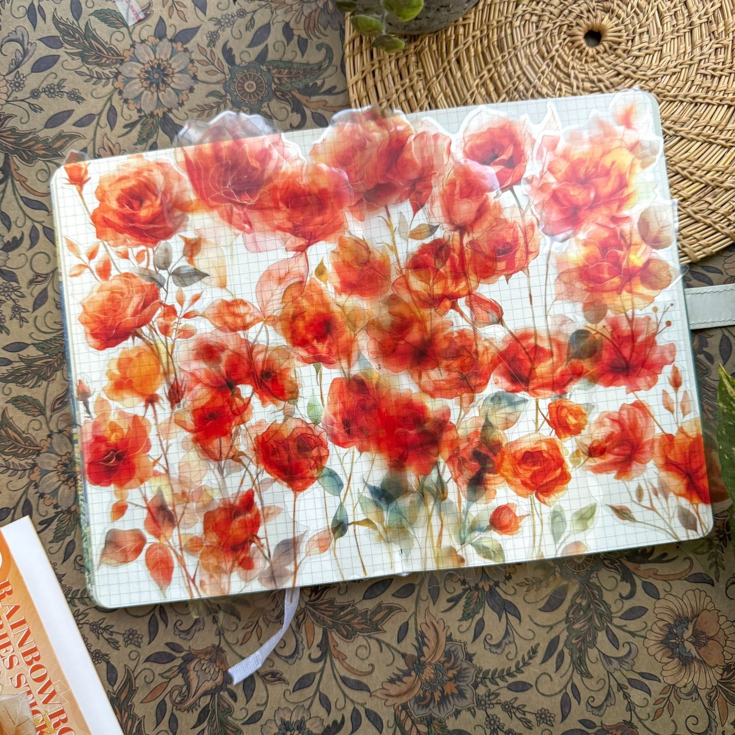 HCMG605 - sticker pack rainbow rose series of flowers waterproof pet hand account materi sticker 15 into(Orange)