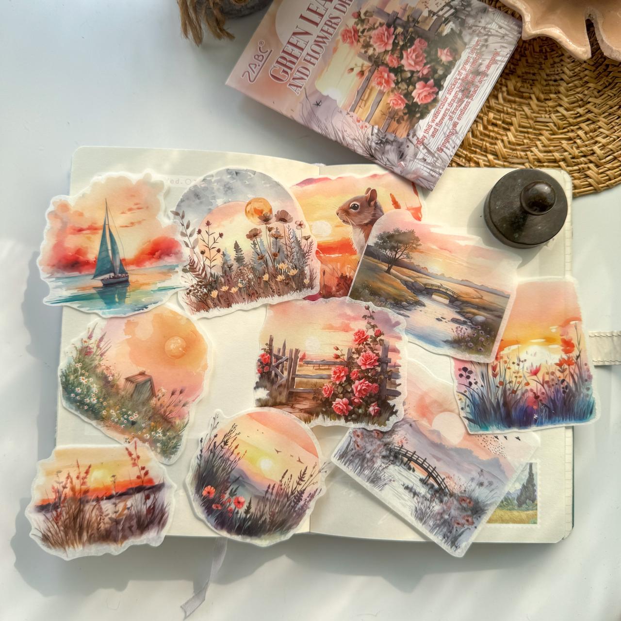 HHXZ601 - sticker package Flower Sea Boat Series Landscape Landscaping Special Oil and Paper Cut Film Handbook Material