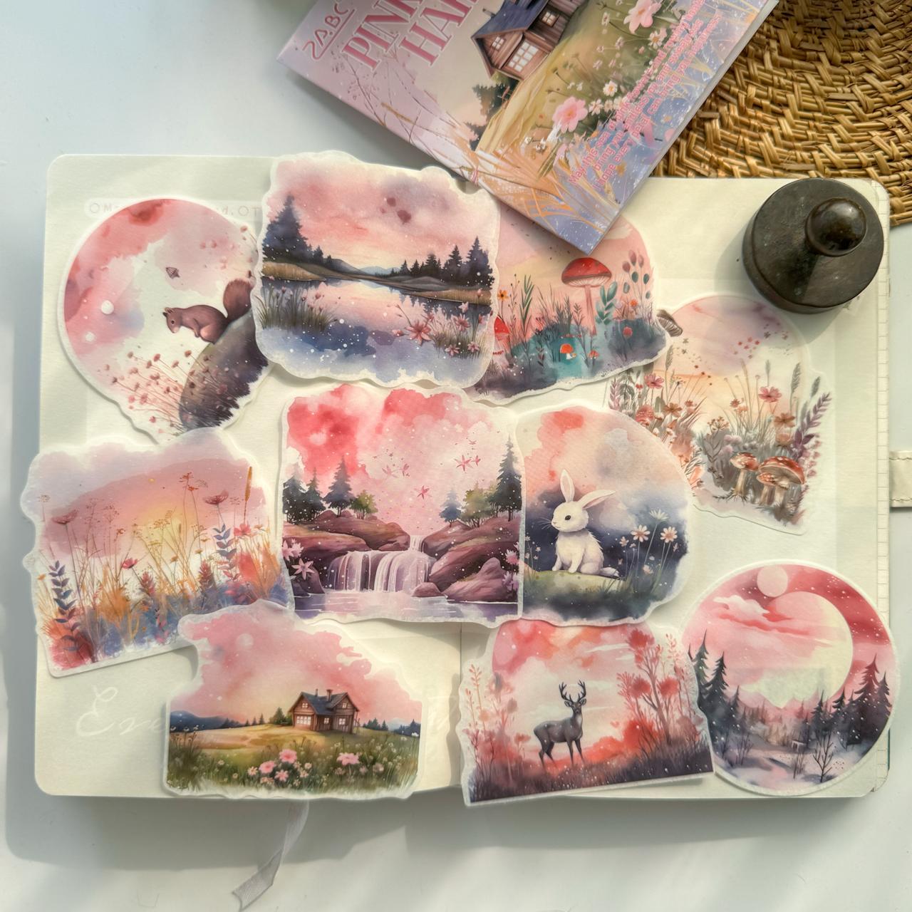 HHXZ603 - sticker package Flower Sea Boat Series Landscape Landscaping Special Oil and Paper Cut Film Handbook Material
