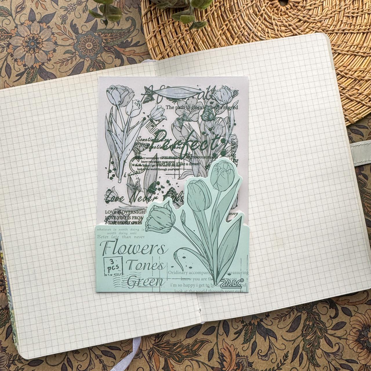 HYSX601 - Cross-border ZABCpet sticker flower poem heart series creative retro film cutting hand account material sticker 3 into