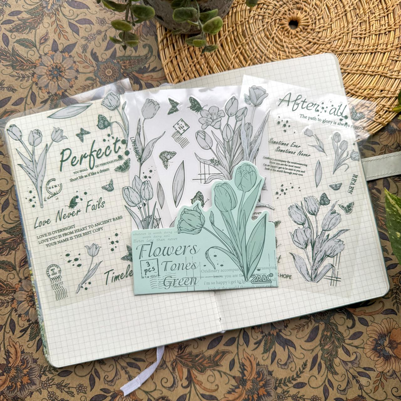 HYSX601 - Cross-border ZABCpet sticker flower poem heart series creative retro film cutting hand account material sticker 3 into