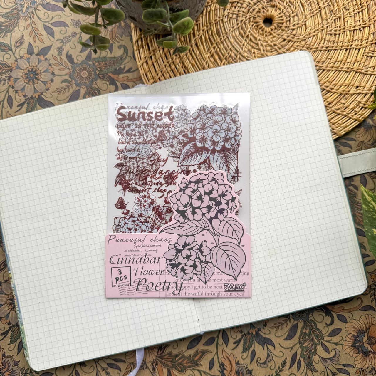 HYSX604 - Cross-border ZABCpet sticker flower poem heart series creative retro film cutting hand account material sticker 3 into