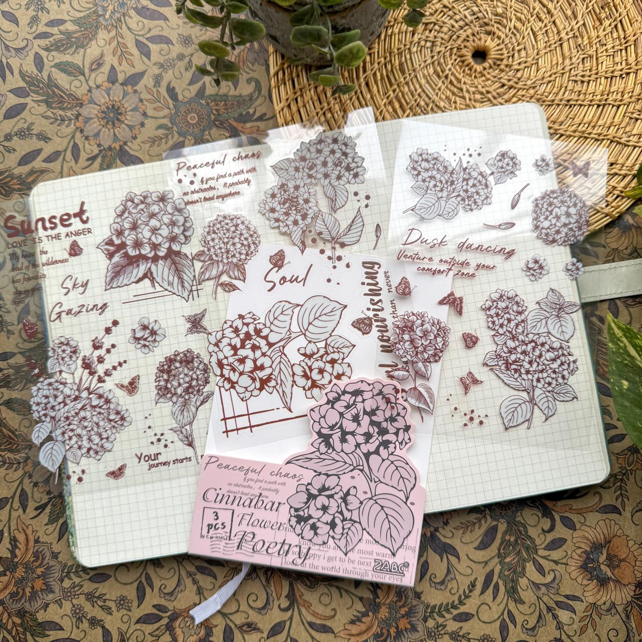 HYSX604 - Cross-border ZABCpet sticker flower poem heart series creative retro film cutting hand account material sticker 3 into