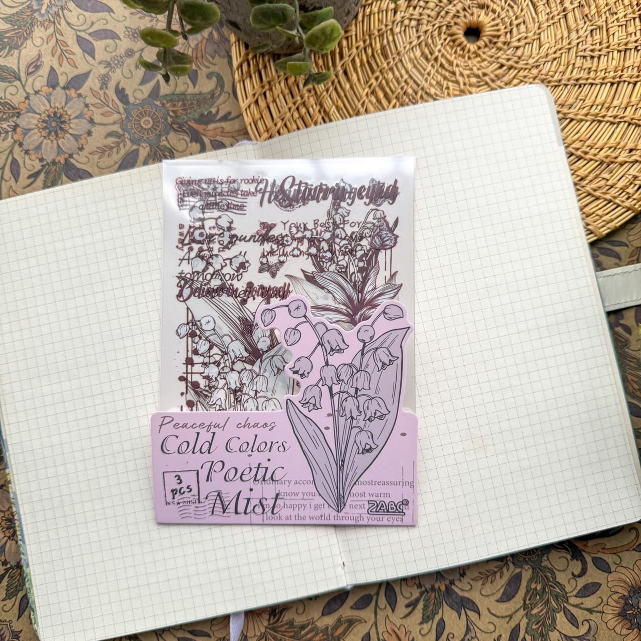 HYSX605 - Cross-border ZABCpet sticker flower poem heart series creative retro film cutting hand account material sticker 3 into