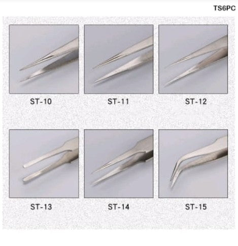 TS6PC Tweezers Stainless Steel Set