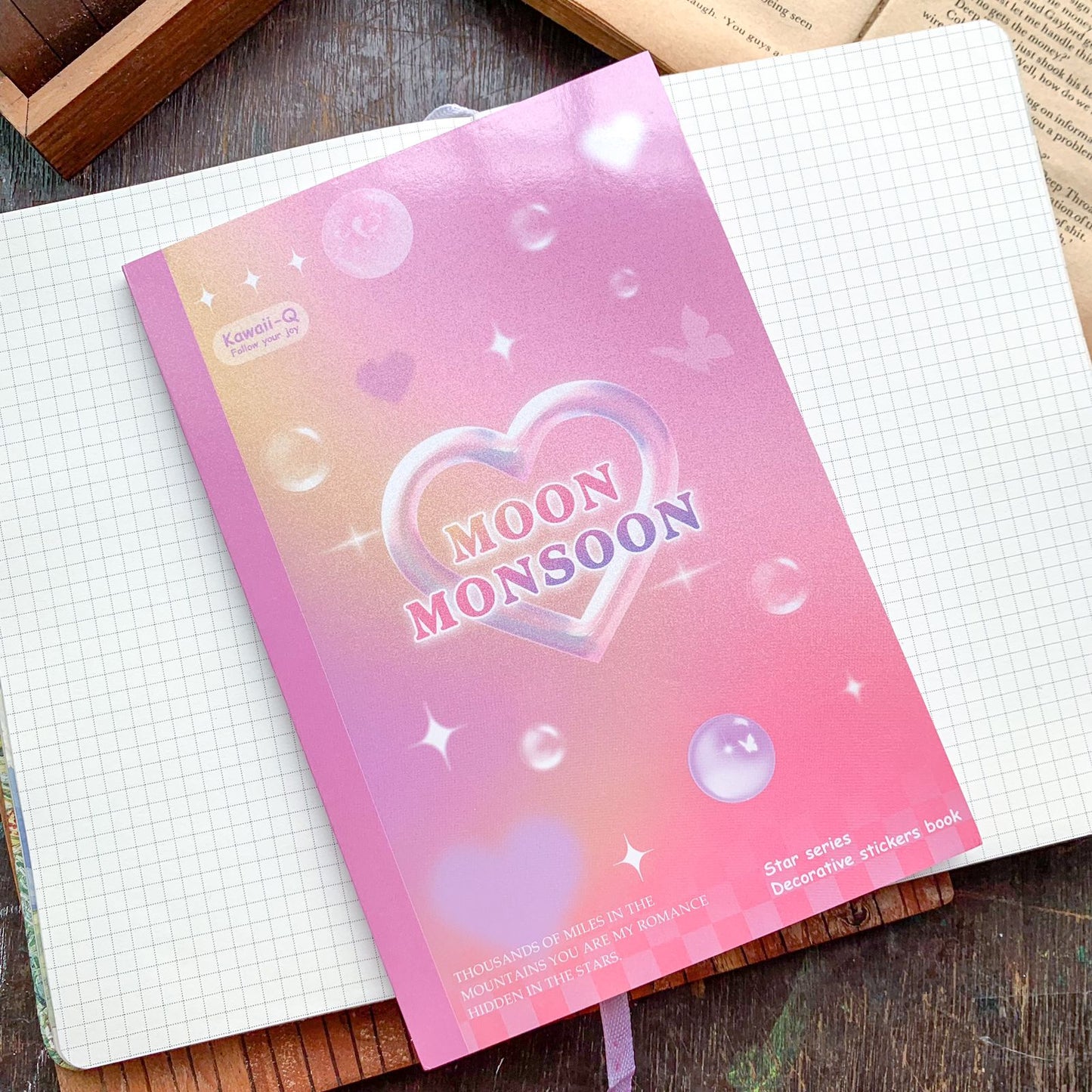 KQ-1622-MM - Kawaii Decorative Sticker Book | Deco Stickers | 24 Sheets | 12.5x18.5CM | Moon Monsoon