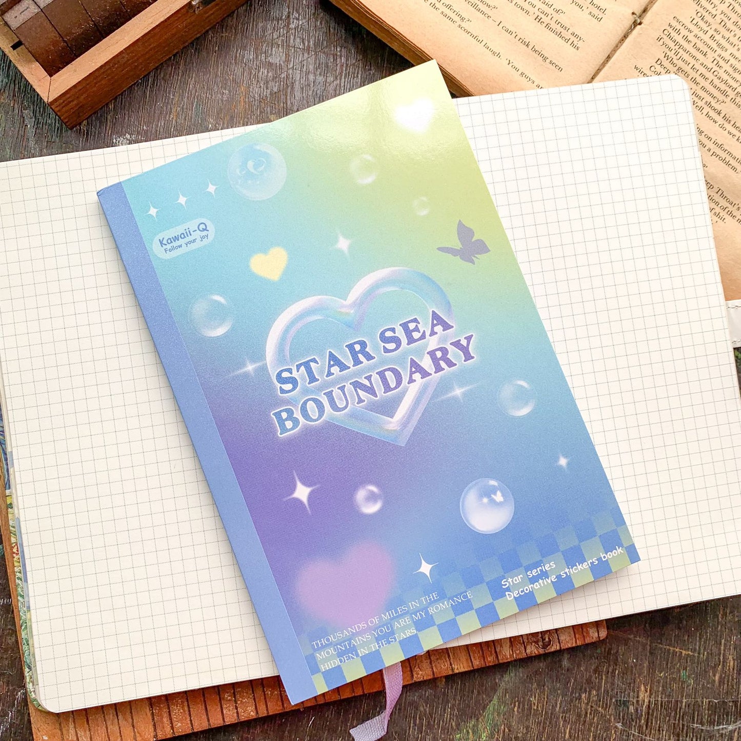 KQ-1621-SSB - Kawaii Decorative Sticker Book | Deco Stickers | 24 Sheets | 12.5x18.5CM | Star Sea Boundary