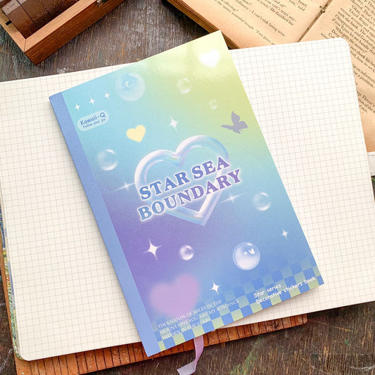 KQ-1621-SSB - Kawaii Decorative Sticker Book | Deco Stickers | 24 Sheets | 12.5x18.5CM | Star Sea Boundary