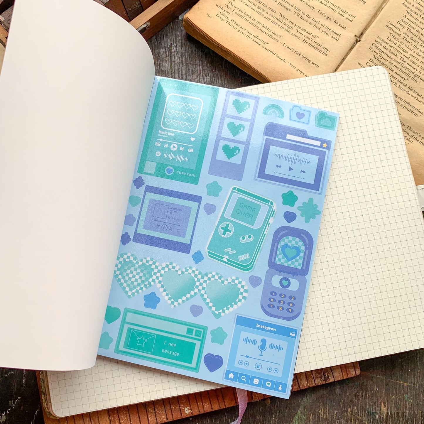 KQ-1621-SSB - Kawaii Decorative Sticker Book | Deco Stickers | 24 Sheets | 12.5x18.5CM | Star Sea Boundary