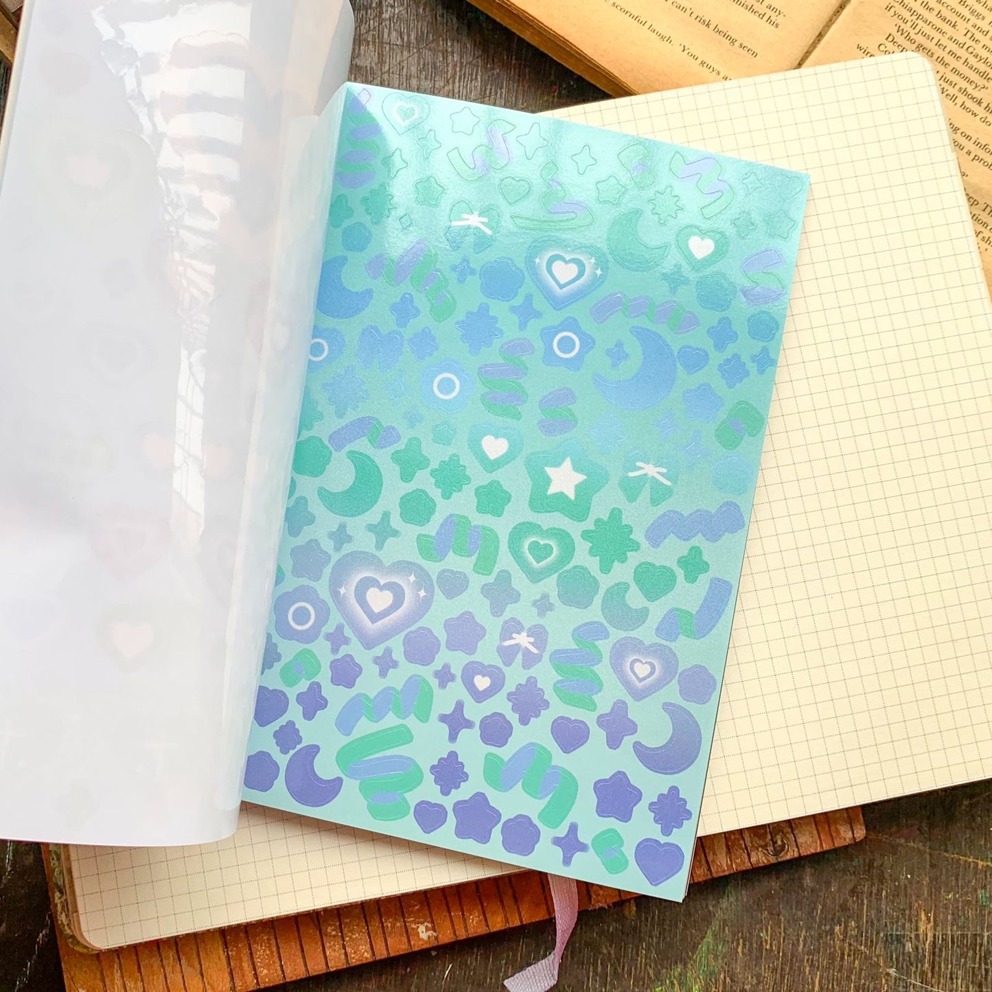 KQ-1621-SSB - Kawaii Decorative Sticker Book | Deco Stickers | 24 Sheets | 12.5x18.5CM | Star Sea Boundary