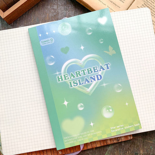 KQ-1623-HI - Kawaii Decorative Sticker Book | Deco Stickers | 24 Sheets | 12.5x18.5CM | Heartbeat Island