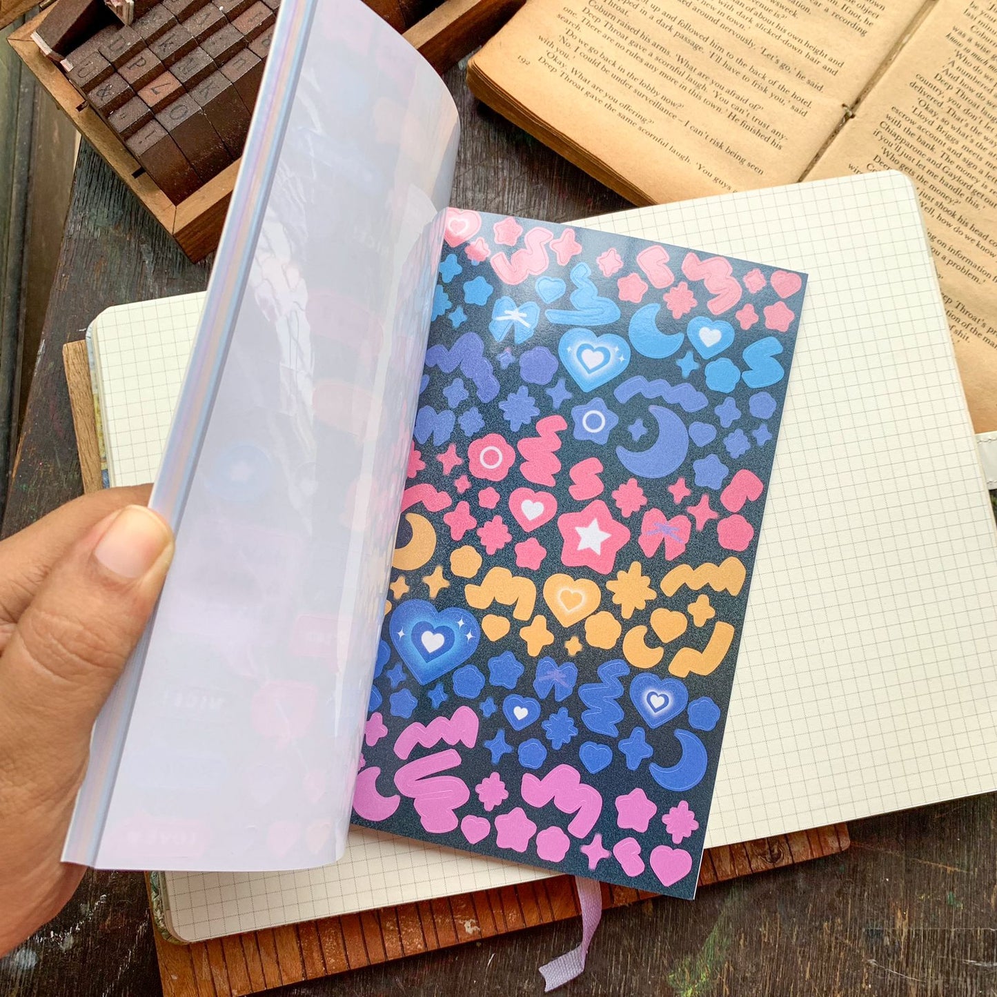 KQ-1621-SSB - Kawaii Decorative Sticker Book | Deco Stickers | 24 Sheets | 12.5x18.5CM | Star Sea Boundary