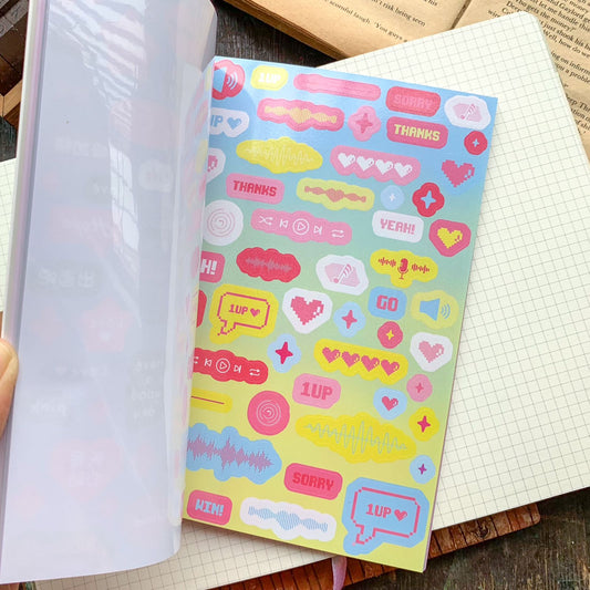 KQ-1623-HI - Kawaii Decorative Sticker Book | Deco Stickers | 24 Sheets | 12.5x18.5CM | Heartbeat Island