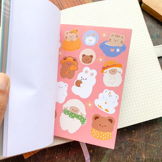 KQ-0069-AST - Kawaii Decorative Sticker Book | Paper & PET Stickers | 15 Paper & 15 PET Stickers Sheets | 30 Sheets | 15x13 CM | A Small Theater