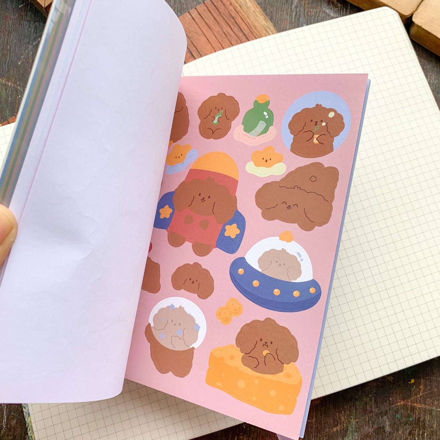 KQ-0068-CP - Kawaii Decorative Sticker Book | Paper & PET Stickers | 15 Paper & 15 PET Stickers Sheets | 30 Sheets | 15x13 CM | Cheese Planet