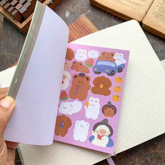 KQ-0067-DF - Kawaii Decorative Sticker Book | Paper & PET Stickers | 15 Paper & 15 PET Stickers Sheets | 30 Sheets | 15x13 CM | Dream Forest