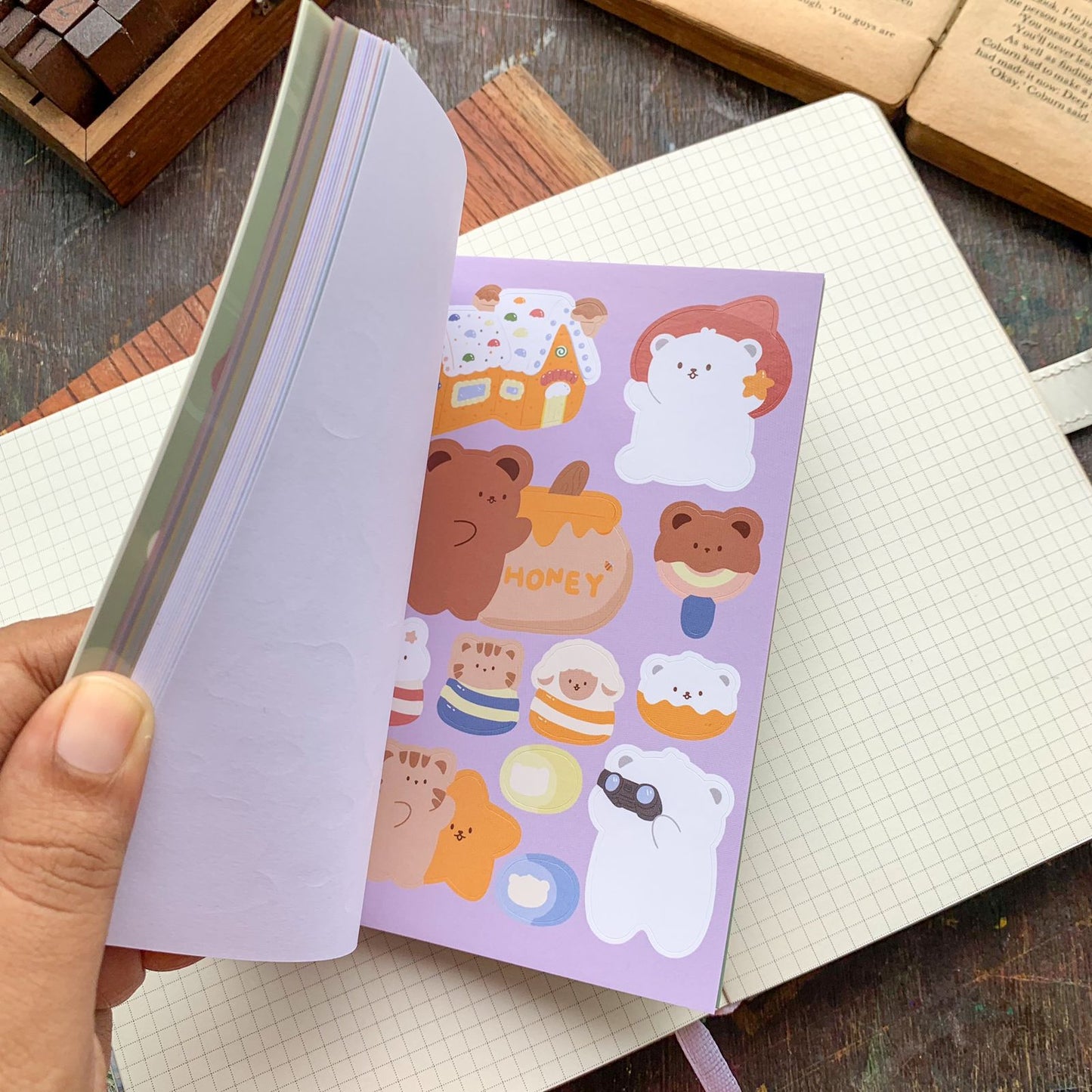 KQ-0067-DF - Kawaii Decorative Sticker Book | Paper & PET Stickers | 15 Paper & 15 PET Stickers Sheets | 30 Sheets | 15x13 CM | Dream Forest