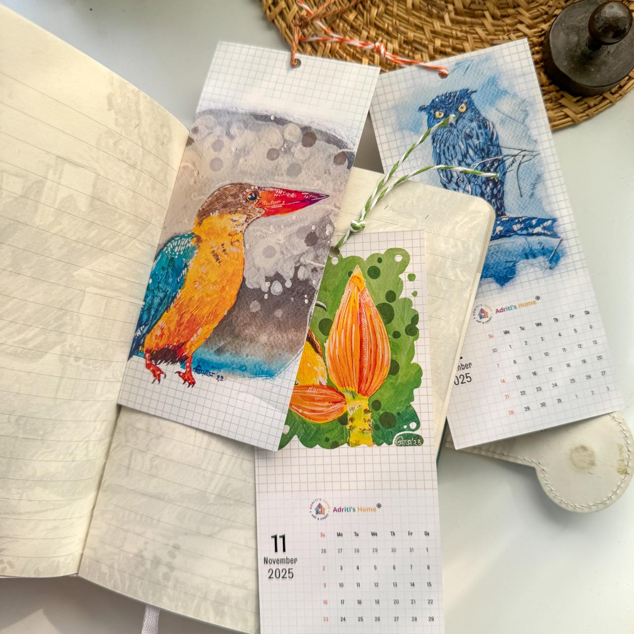 Limited Edition Calendar Bookmark 2025 - 12 Bookmarks with Bird Paintings by Tiyas