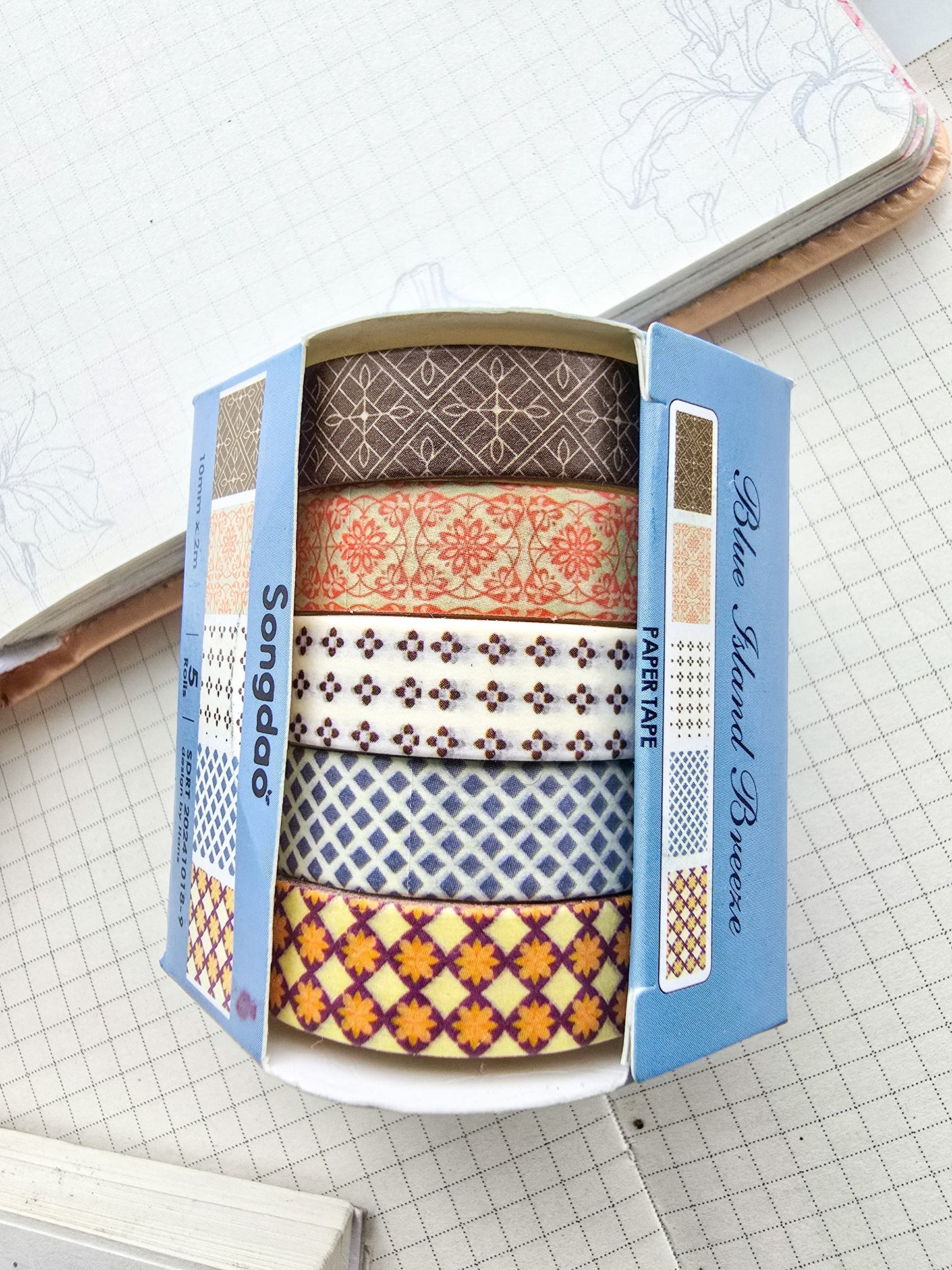 Washi Tape Set of 5 Washi tapes 10mm | Japanese Washi Paper | 2 Meter each(1018-9)