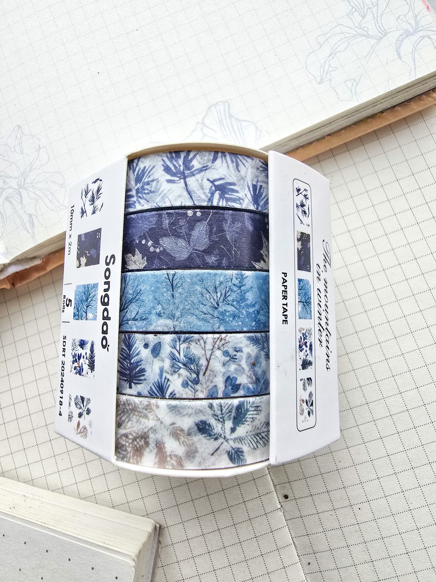 Washi Tape Set of 5 Washi tapes 10mm | Japanese Washi Paper | 2 Meter each(0918-4)