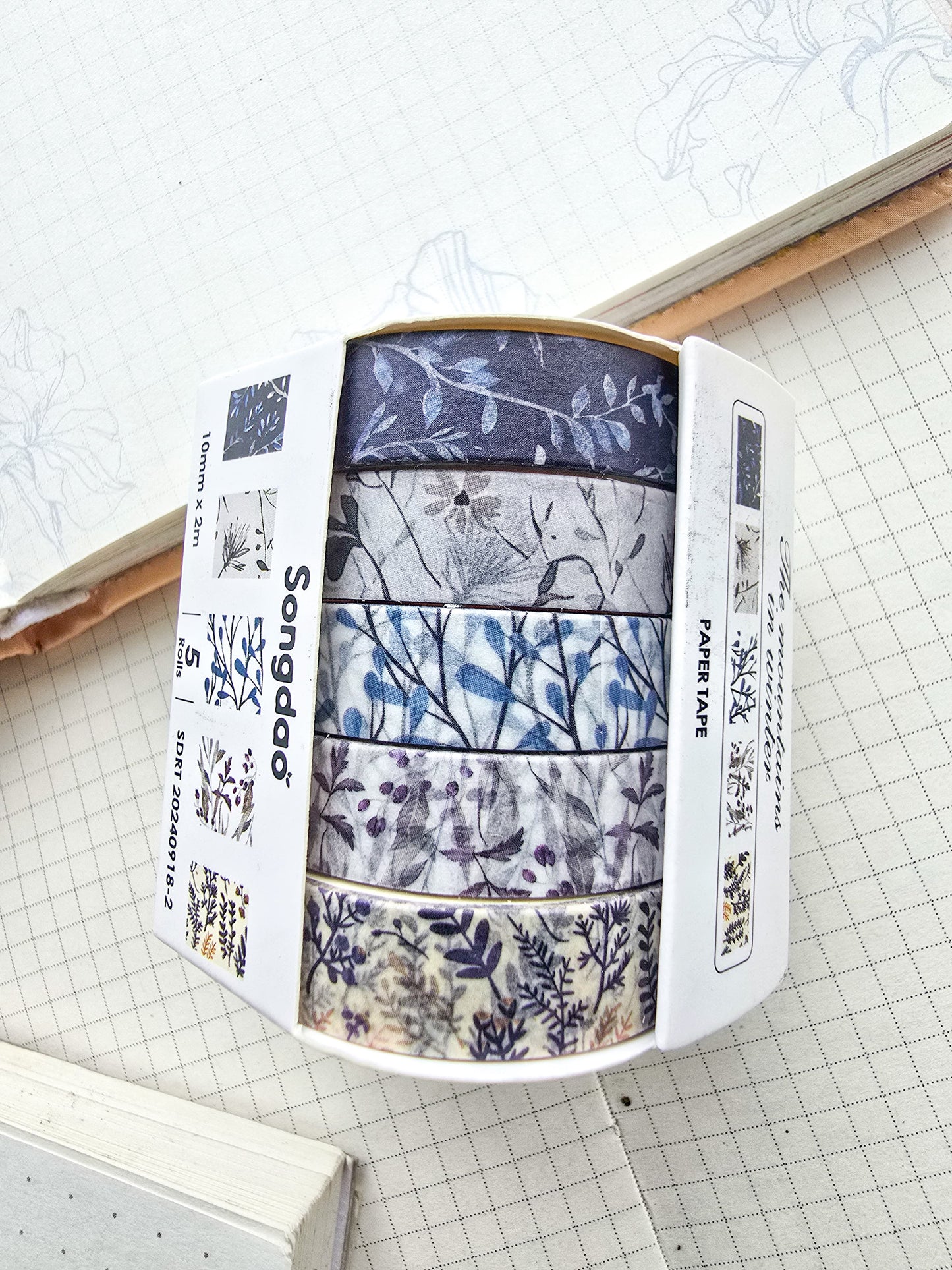 Washi Tape Set of 5 Washi tapes 10mm | Japanese Washi Paper | 2 Meter each(0918-2)