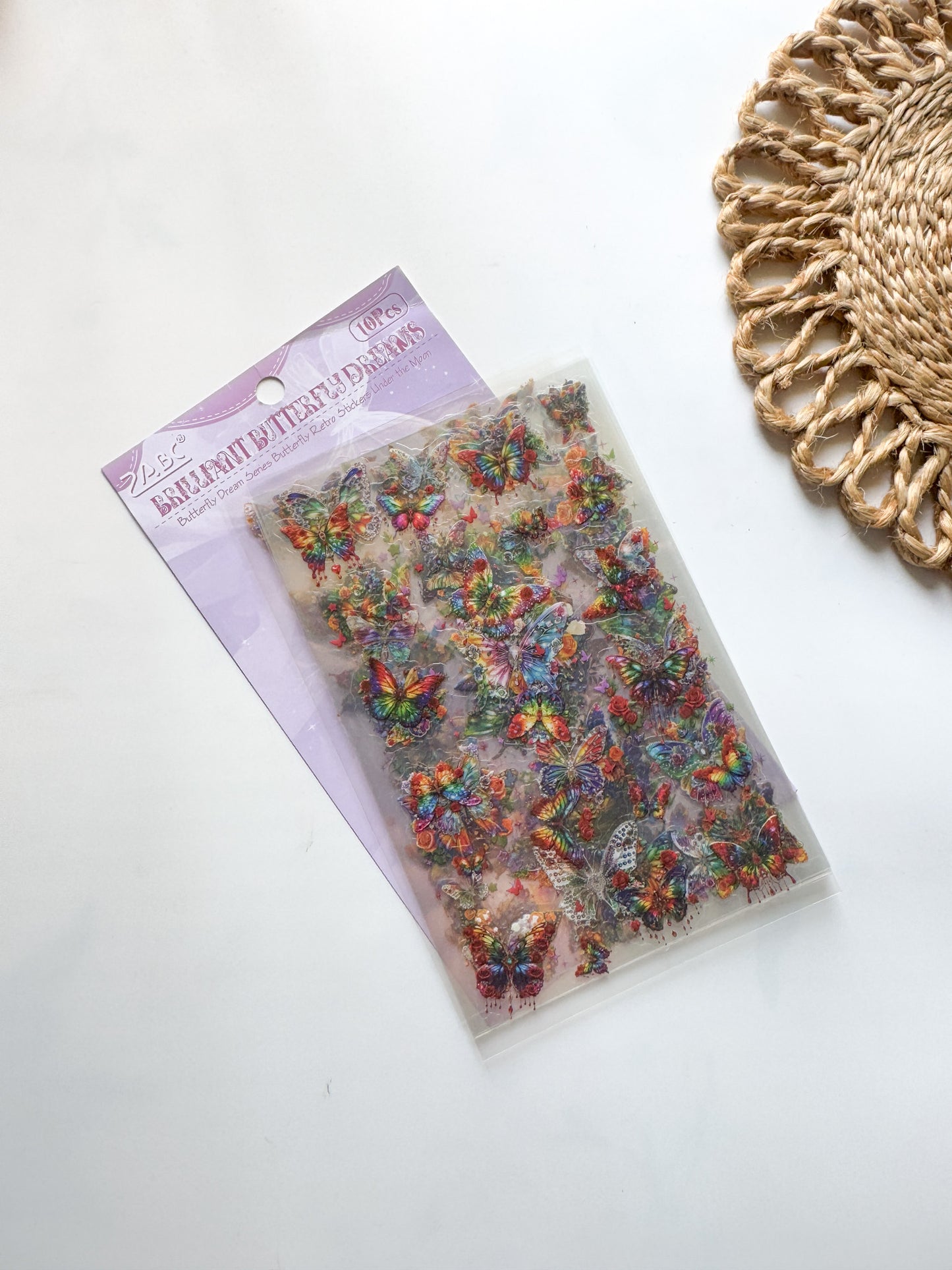 YXMD605 - sticker under the moon butterfly laser shell light hand account sticker waterproof pet film hand account material