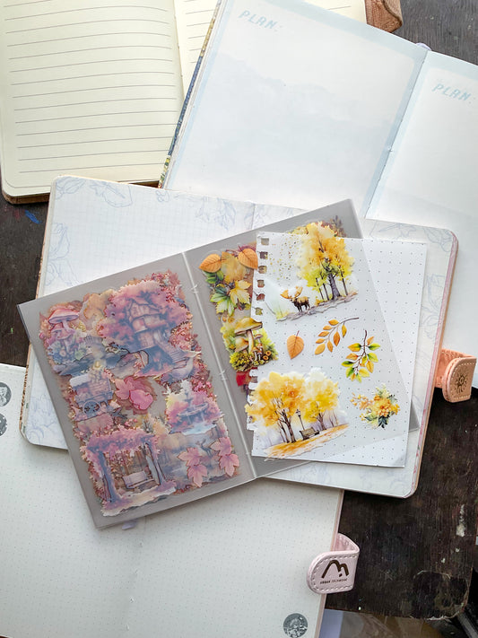 LLWS-403 Glazed Tiles Series Sticker Book|Garden Full Of Autumn Mood| Garden Series Sticker Book| Transparent Pet Sticker 20 sticker sheet book Yellow