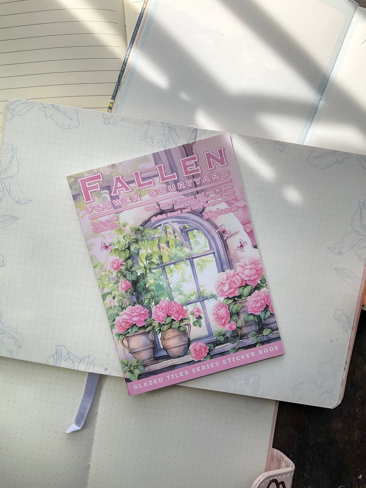 LLWS-401 Glazed Tiles Series Sticker Book|Fallen Flower Courtyard| Vintage Open Windows Sticker Book| Transparent Pet Sticker 20 Pcs Pink