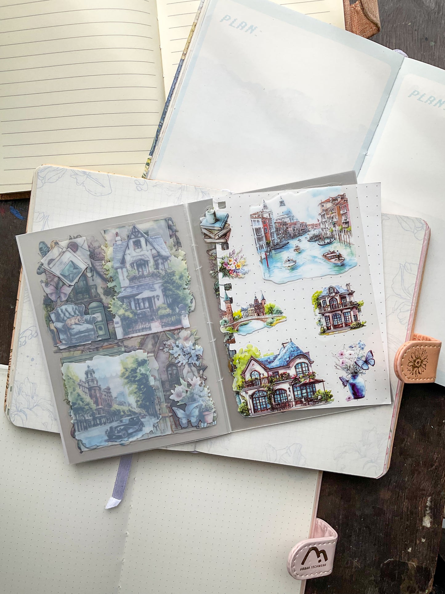 LLWS-404 Glazed Tiles Series Sticker Book|Mountain House Water Language| House Water Series Sticker Book| Transparent Pet Sticker 20 Pcs Purple