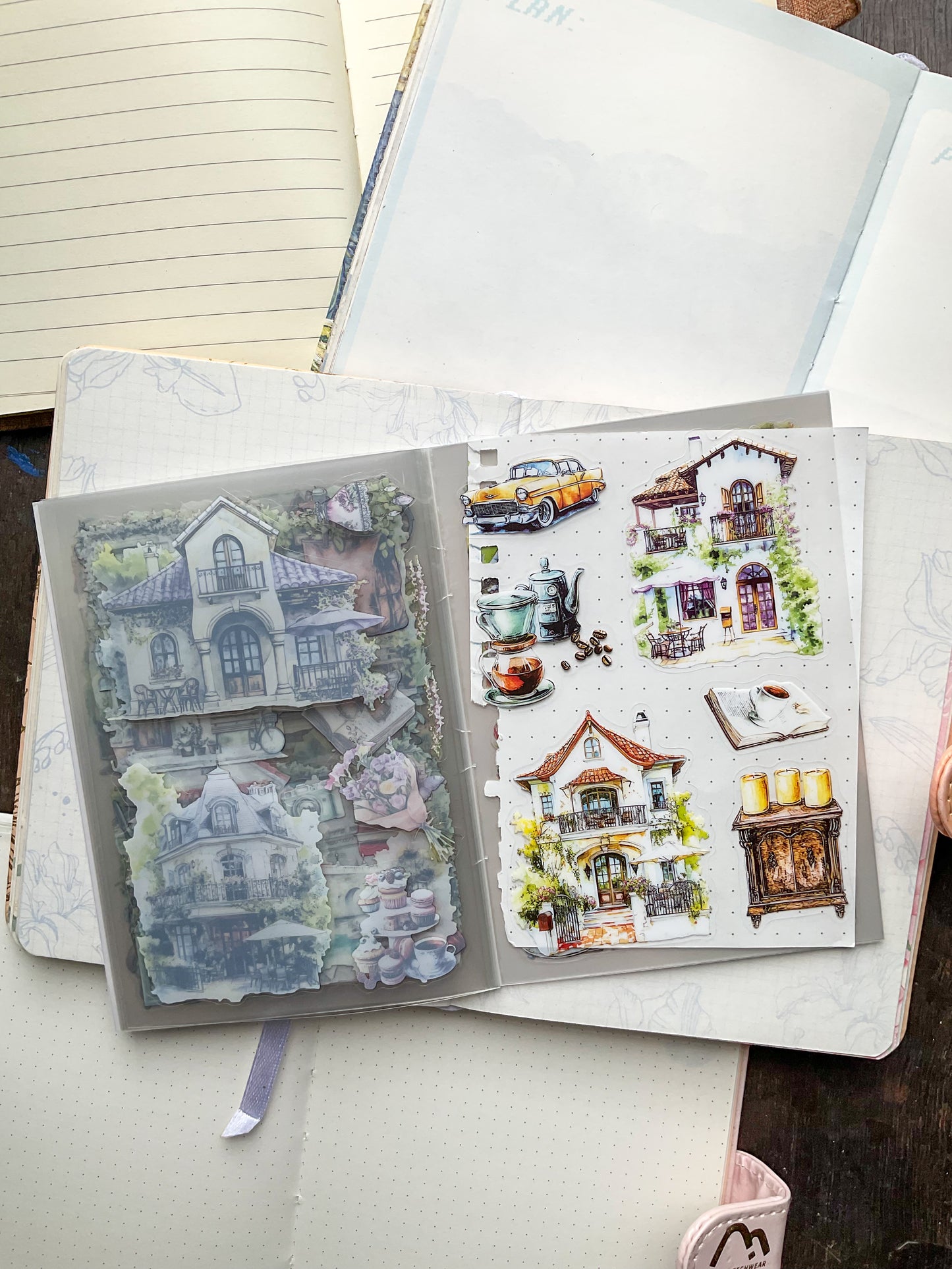 LLWS-404 Glazed Tiles Series Sticker Book|Mountain House Water Language| House Water Series Sticker Book| Transparent Pet Sticker 20 Pcs Purple