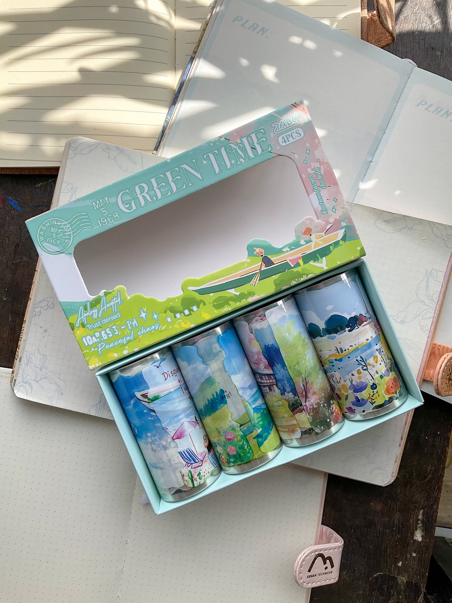 LYLY-201 Green Time Precut PET Sticker Roll Box| 4 Sticker Rolls 80mm*2m|Scenery Theme