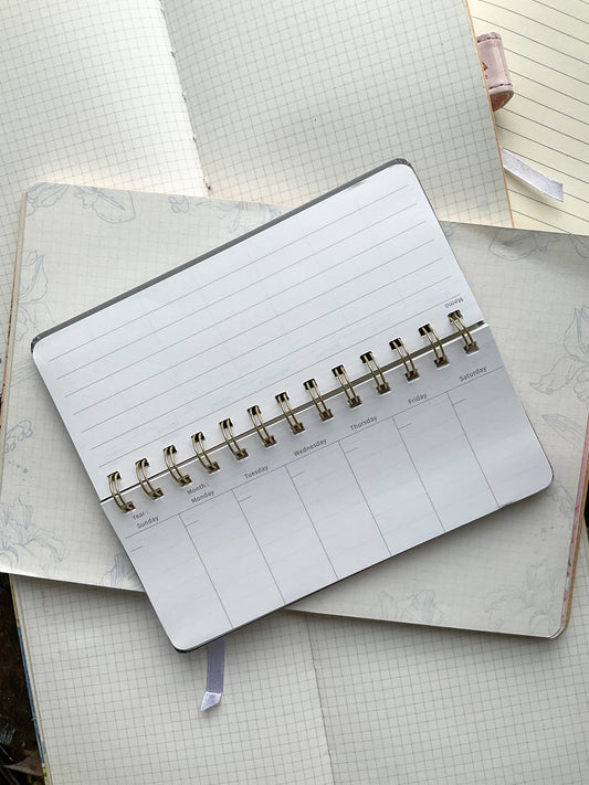 BQB780-1775 Weekly Journal Planner| Daily Planner Spiral Binding |Hard Cover 80 Pages 70x172mm| Weekly Memo Pad| Grey