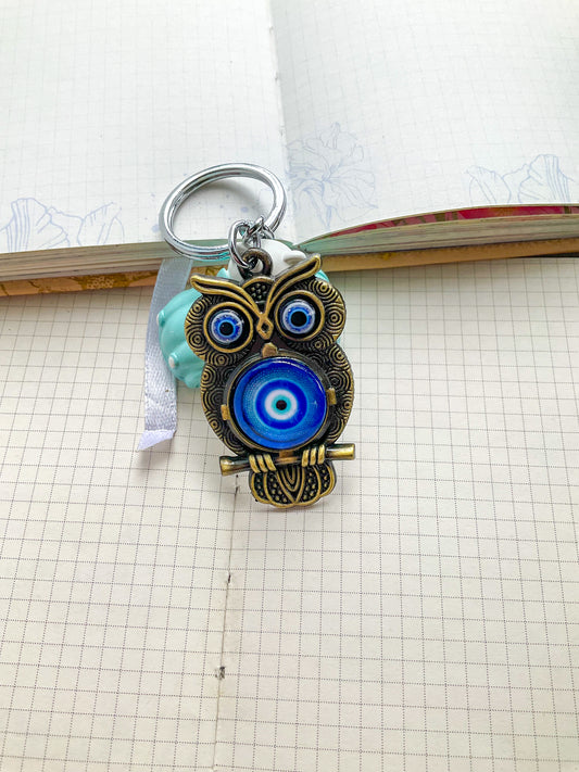 Evil Eye Owl For Good Luck Metallic Keychain |ST