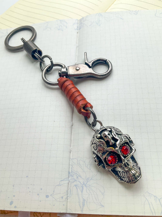 Elegant Skeleton Shaped Keychain| Leather Keychain with Spring Keyring| Crystal Water Diamond Keychain BAK