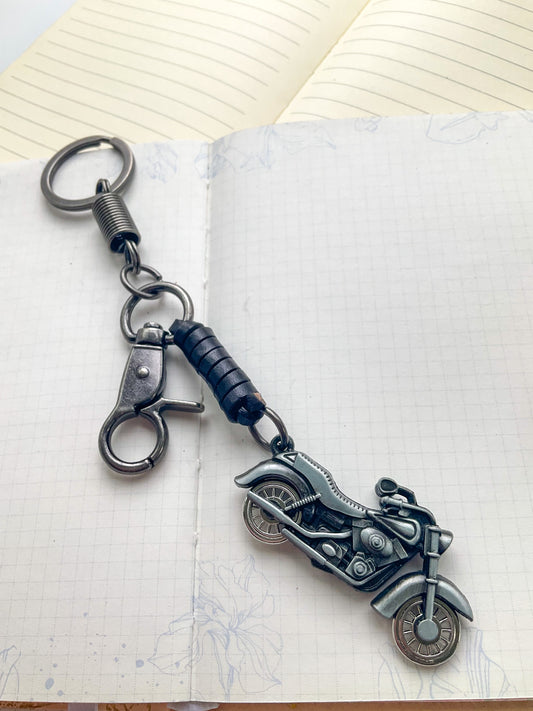 Motorcycle Shaped Keychain| Leather Keychain with Spring Keyring| BAK