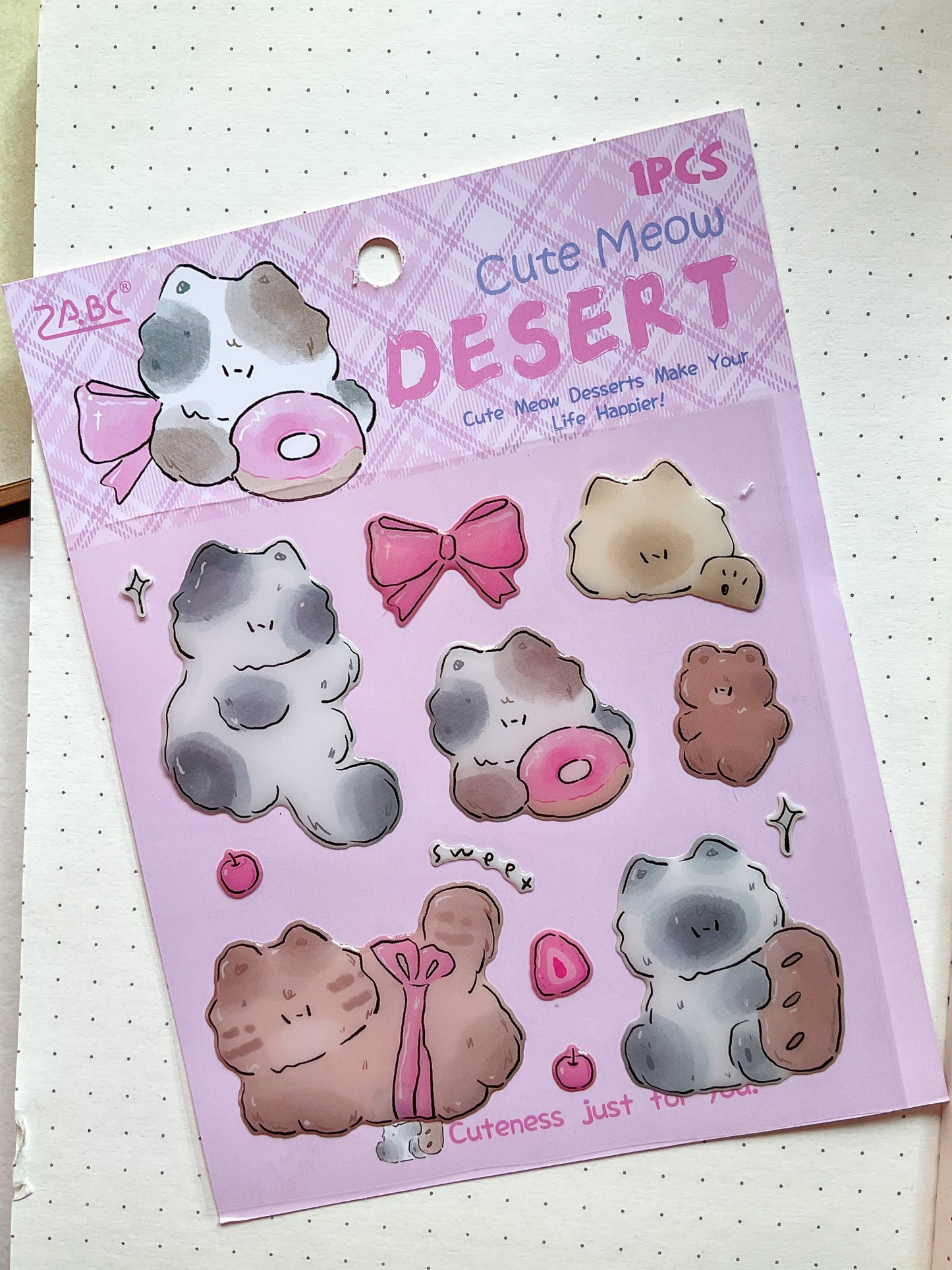 QXSS-12-04- Cute Meow DESERT | Animal Fluffy Sticker Pets 1 Sheet