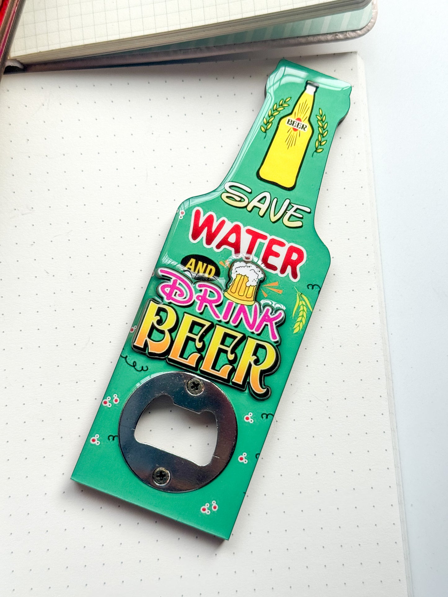 Beer Bottle Themed Fridge Magnet With Bottle cap opener #1| Glossy Look With Durable Wooden Body