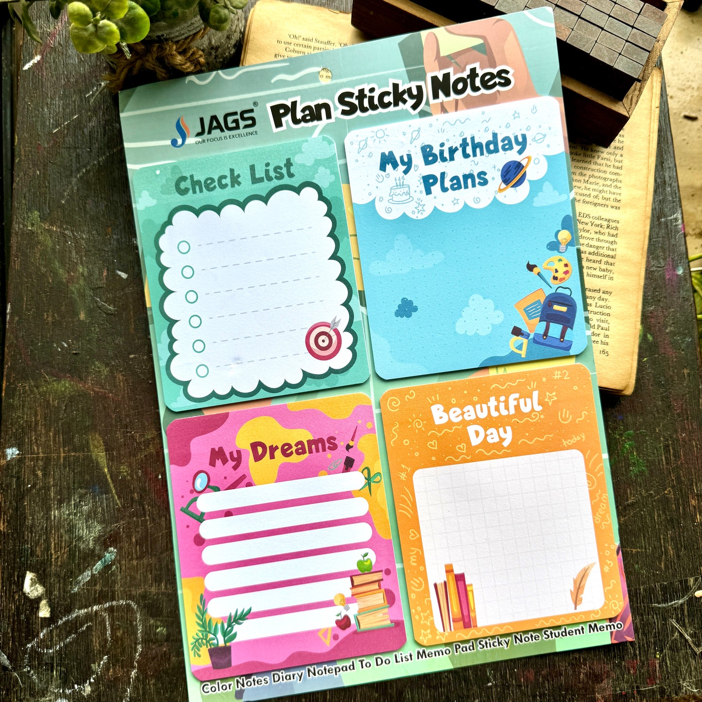 Planner Sticky Notes Set of 4 | 60 Sheets Total 100mm x 120mm