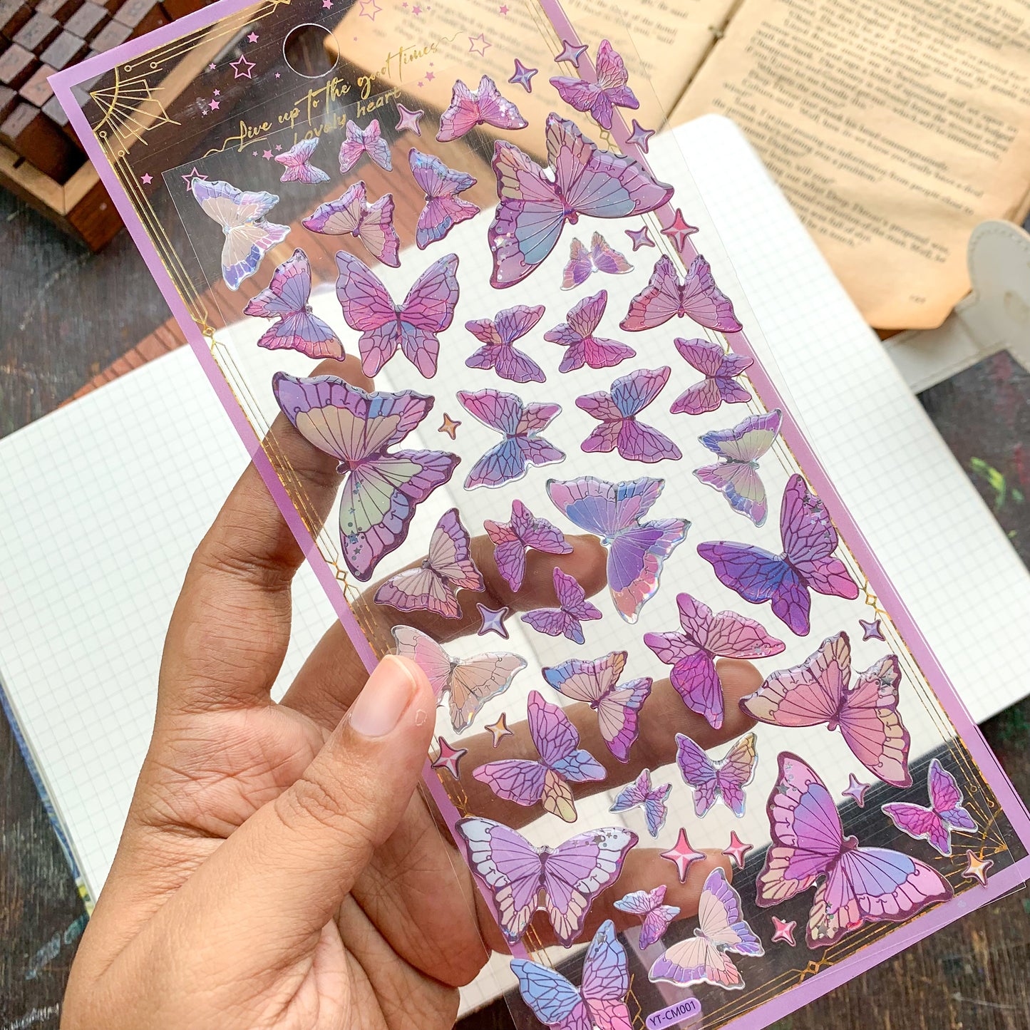 YTCM001 Lovely Heart Butterfly Puffy Sticker 3d Foiled Sticker | 1 sheet