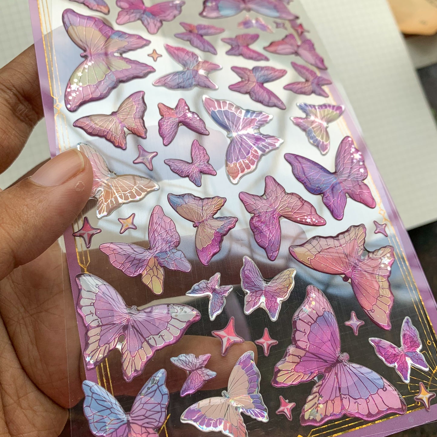 YTCM001 Lovely Heart Butterfly Puffy Sticker 3d Foiled Sticker | 1 sheet