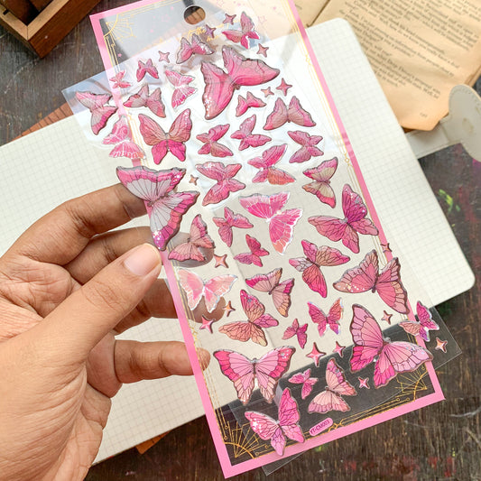 YTCM003 Lovely Heart Butterfly Puffy Sticker 3d Foiled Sticker | 1 sheet